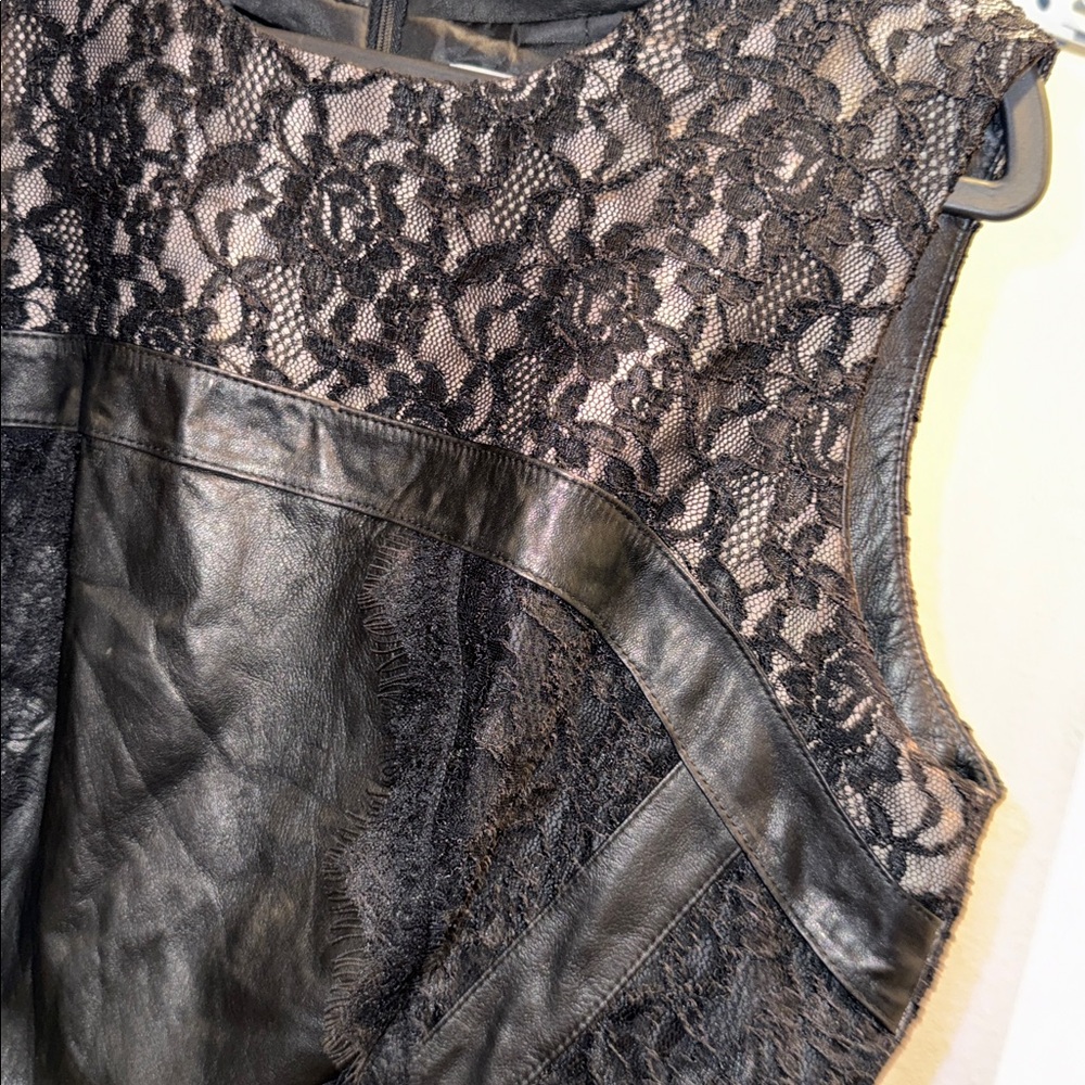 ANTONIO MELANI Black Lace and Leather Top - Picture 2 of 5